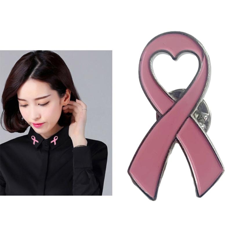 Pink Ribbon Brooch Pins Hope Ribbon Lapel Official Breast Cancers Awareness Lapel Pin for Charity Public Social Event