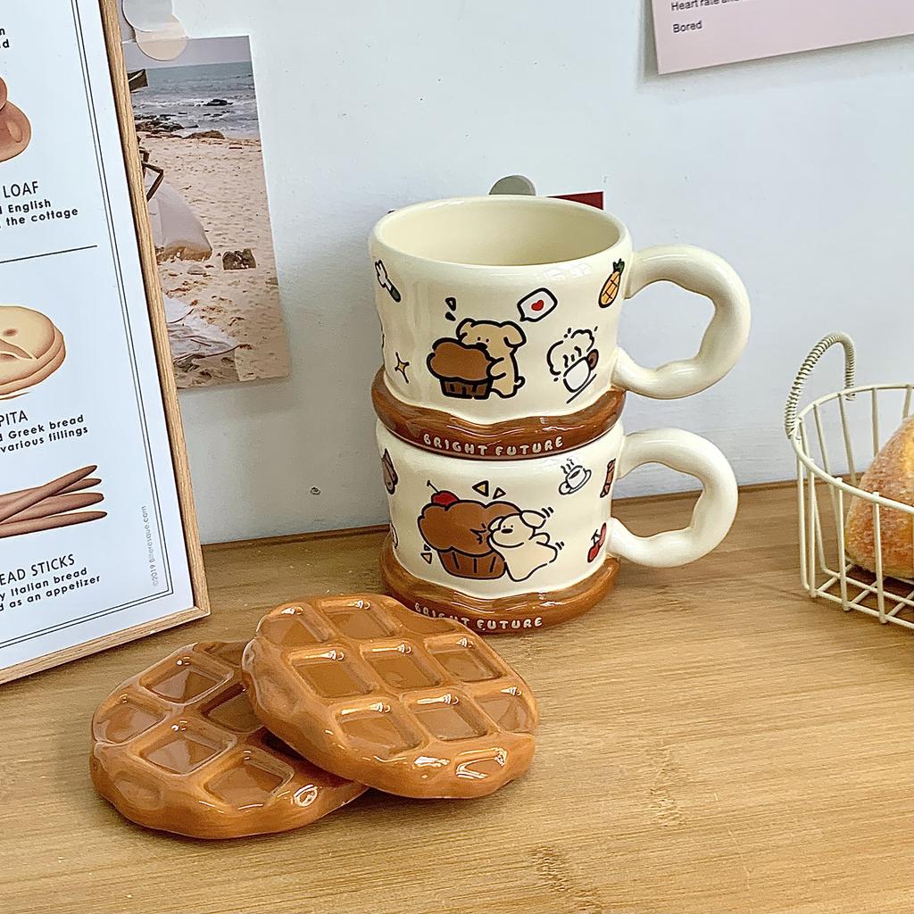 Cute Puppy Mug With Lid Ceramic Cup Large Capacity Household Water Cup Office Coffee Breakfast Cup Children