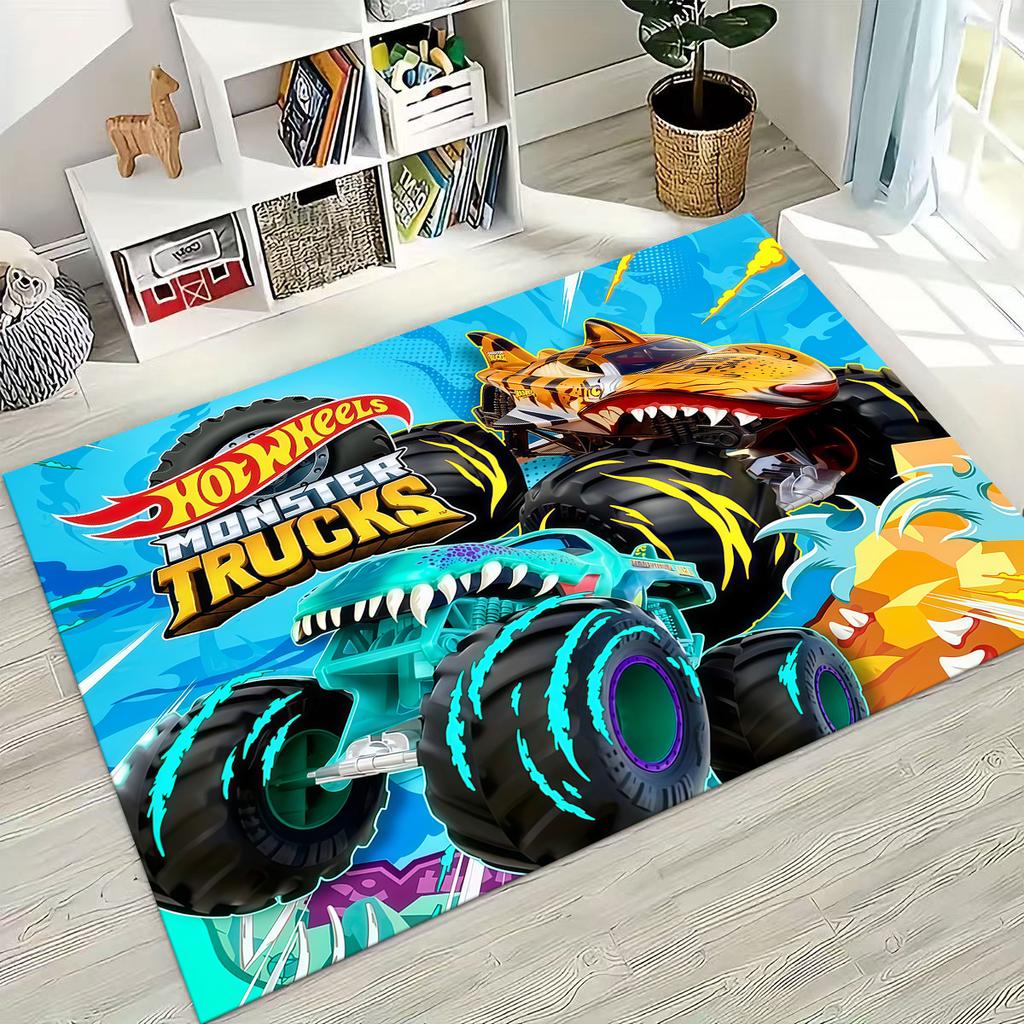 Tappeto Tappetino Decorativo per Tappeto da Arte per Auto da Corsa Giocattolo Hot Wheels a Fumetti per Camera da Letto Soggiorno Divano Casa Zerbino, Tappetino per Pavimento Grande Antiscivolo