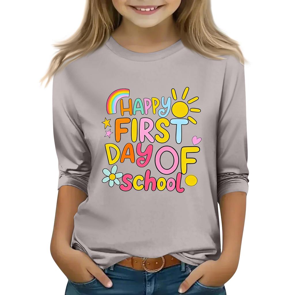 Kids Printed Neck Short Sleeve T-Shirt for Back To School Casual Wear