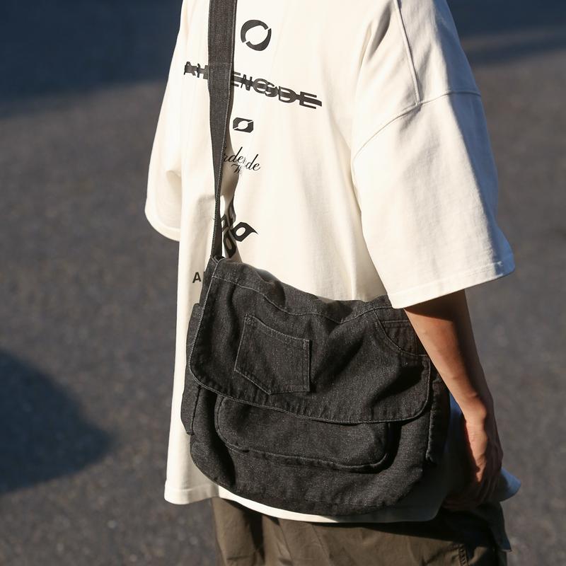 Джинсовая сумка мужская большая вместительная сумка через плечо студенческая сумка — фото 12