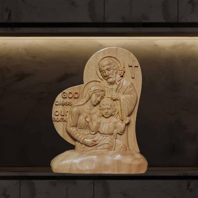 Catholic A Family of Three  the Holy Statue of Jesus- Decorative Statue Solid Wood Carving Home, Room, Office, Car Decoration