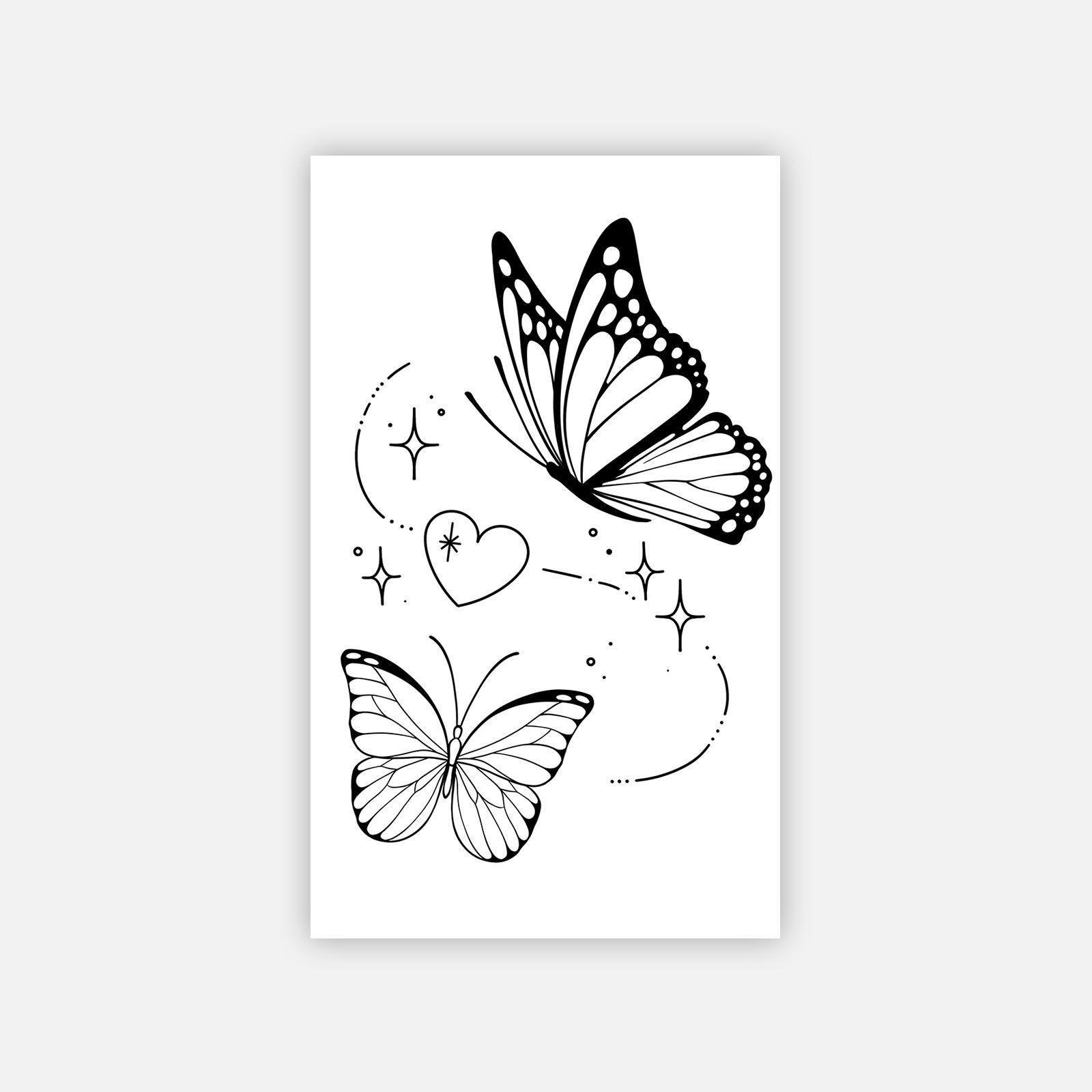 

Black And White Line Butterfly Love Tattoo Sticker Waterproof And Long-Lasting Women S Wrist Small Fresh Simulation Tattoo 11*18