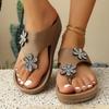 Vintage Soft Sole Flip Flops Women 2025 Summer Glitter Flower Decoration Medium Wedge Heels Sandals Leisure Non Slip Beach Shoes