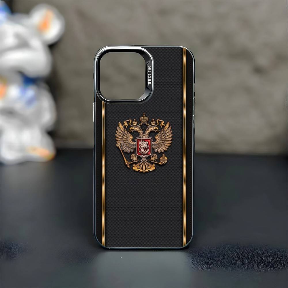 

Russia Flag Phone Case For iPhone17,16,15,14,13,12,11 Pro Max Blcak Colorful Silver Plated Inside Phone Case iPhone17PRO