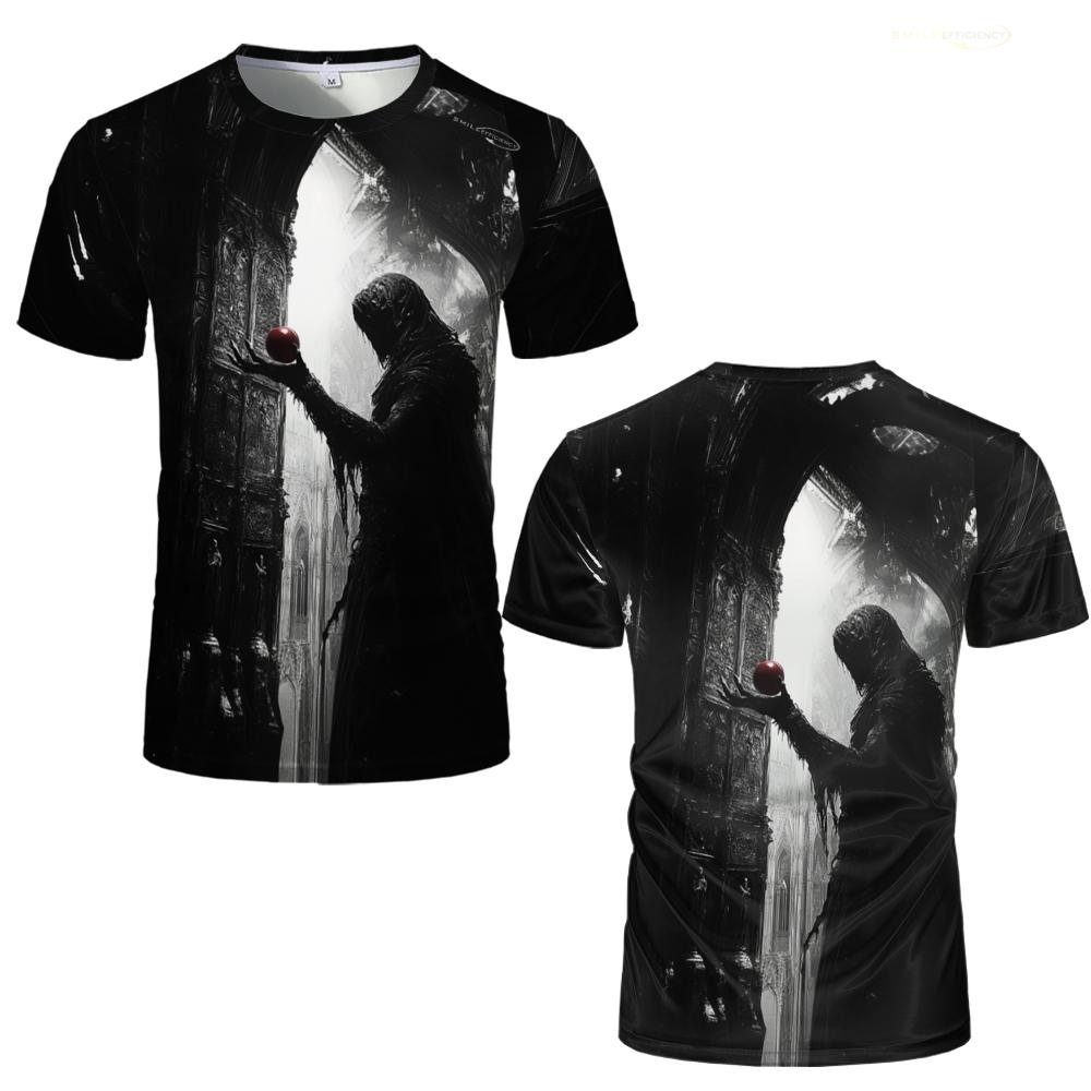 Devil Apple Gothic Cool T-shirt Comic Illustration Fashion Short-sleeved O Neck Tops Oversized Boys And Girls 3D Printed T Shirt