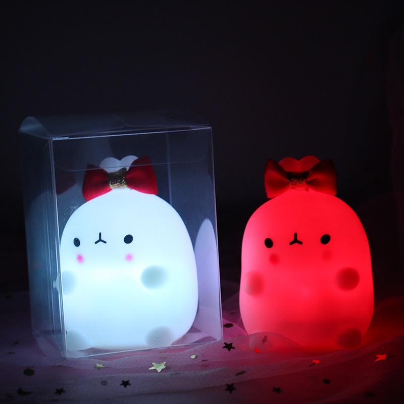 LED Night Light Adorable Rabbit Cartoon Animals Clear Box Rechargeable for Birthday Gifts Gradient Light