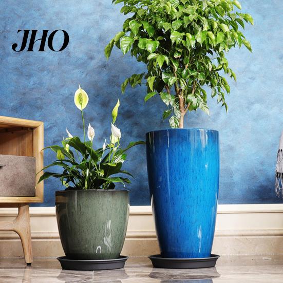 Resin Flower Pot Deep Imitation Ceramic Plant with Drainage Hole Monstera Unique Planter Saucer for Indoor Outdoor Plants Home Garden Office