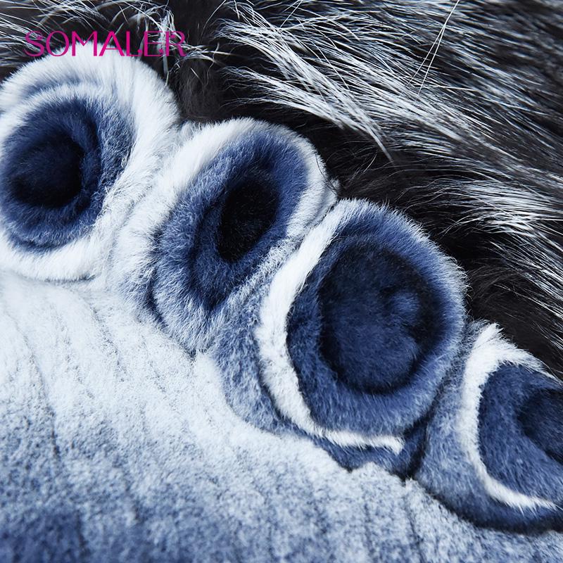 SOMALER Winter Rabbit Fur Hats with Beautiful Fur Flowers on Back Silver Fox Fur Beanie for Women