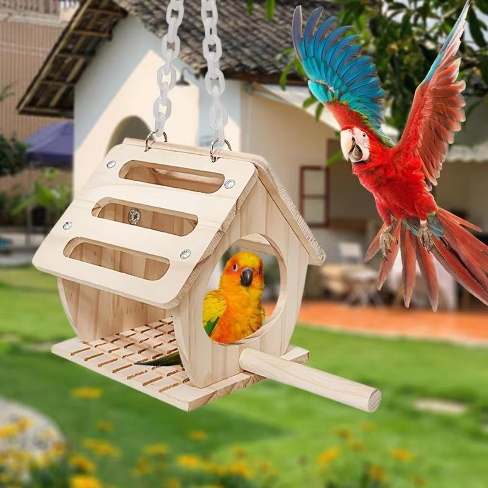 Dual Use Design Bird Hangs Houses Wood Breeding Box Birdhouse Bird Nest Garden