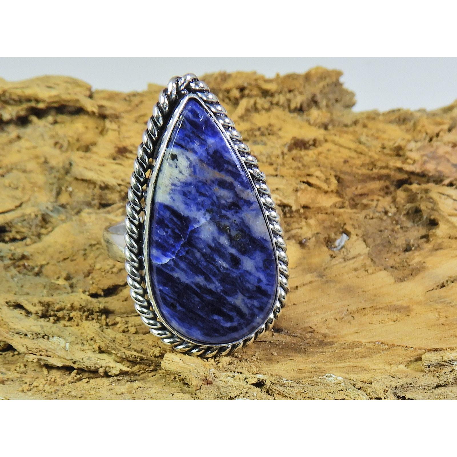 

Natural Blue Sodalite 925 Solid Sterling Silver Ring Size US-9 PG-130