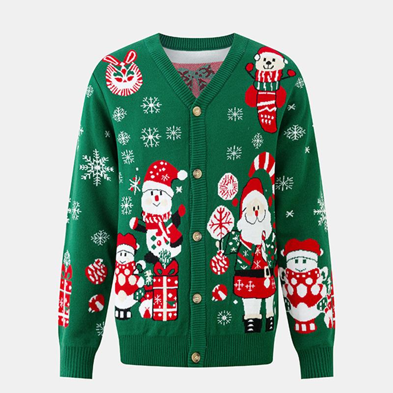 New Christmas cardigan custom autumn and winter European and American loose and versatile men's and women's casual jacquard knitted sweater jacket