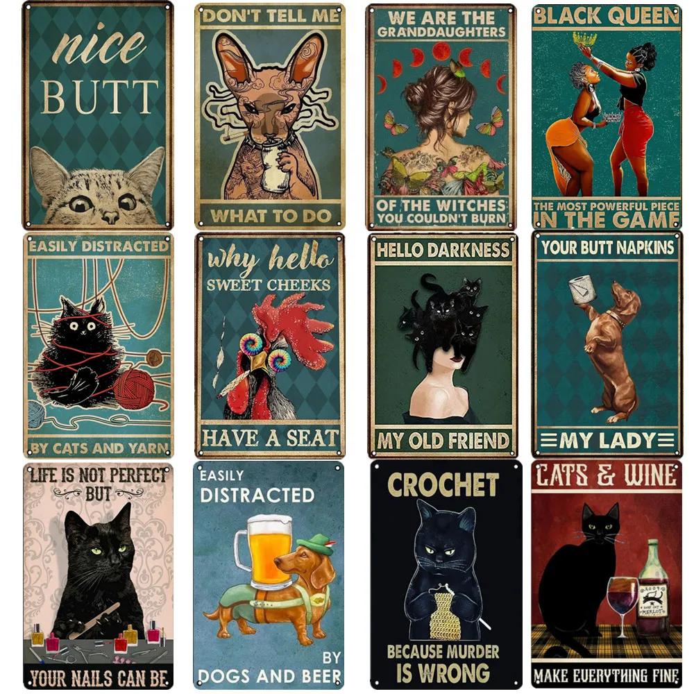 Black Cat Women Metal Sign Vintage 30 *20cm Tin Plaque Coffee Yoga Bedroom Club Decoration Home Vintage Art Plate Wall Poster