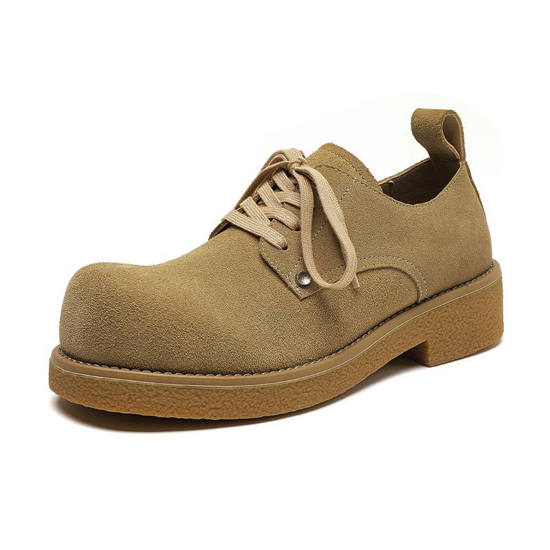 Shoes for Men 2024 Fashion Lace Up Leather Casual Shoes Spring and Autumn Round Toe Solid Platform Mid Heel Water Proof Loafers
