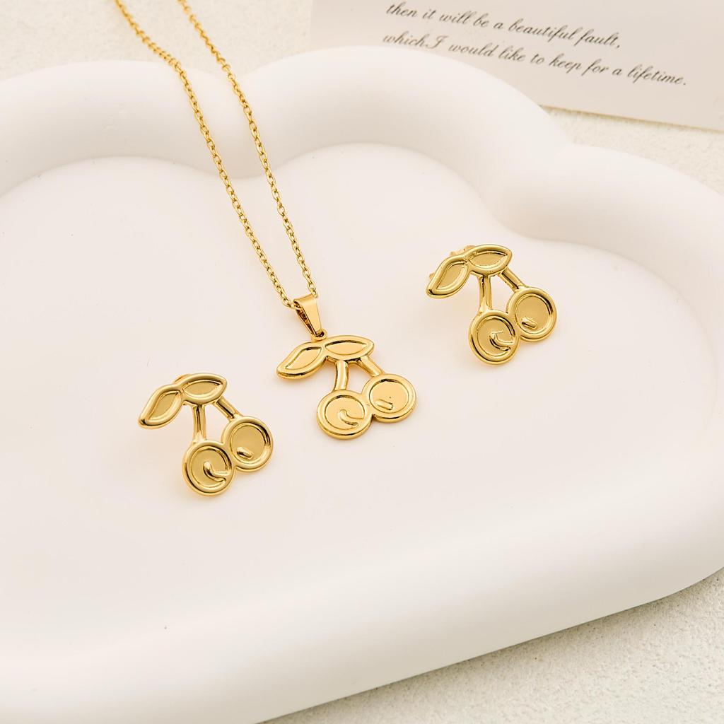 Stainless Steel Heart Necklace & Earring Set - European/American Style