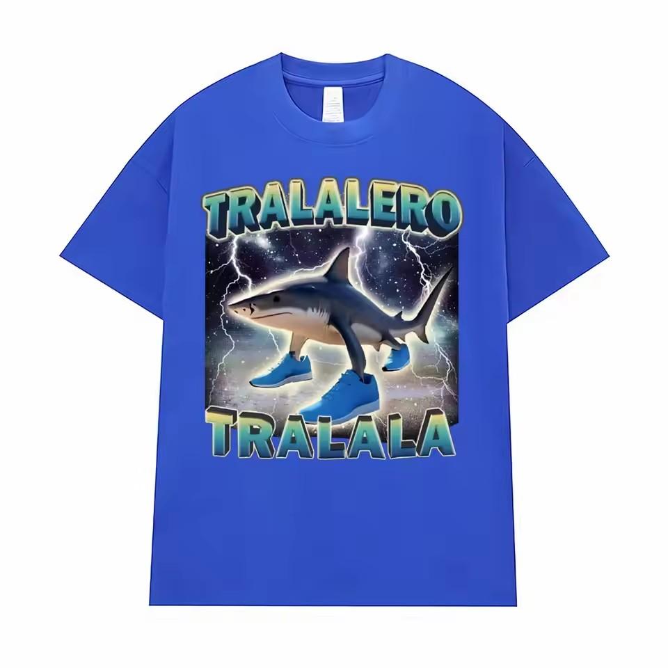 Tralalero Tralala Bootleg Brainrot Italian Brainrot Meme T-Shirt Funny Shark Graphic High Quality Cotton Short Sleeve T Shirt