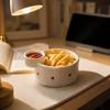 Small Dish for Dips And Snacks French Fries Bowl with Sauce Dipping Compartment, Heat Resistant Ceramic Snack Server, Microwave Safe Dual Section
