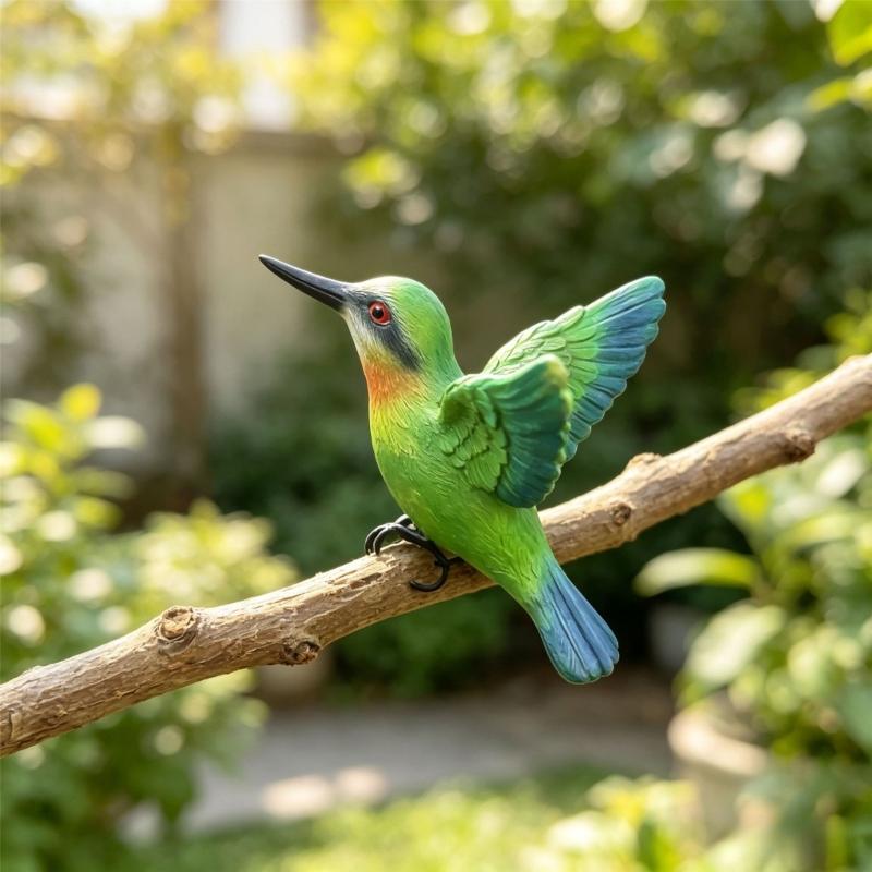 Hummingbird Planter Decoration, Resin Realistic Bird Figurine with Multicolored Design and Hook for Garden, Yard, and Plant Displays