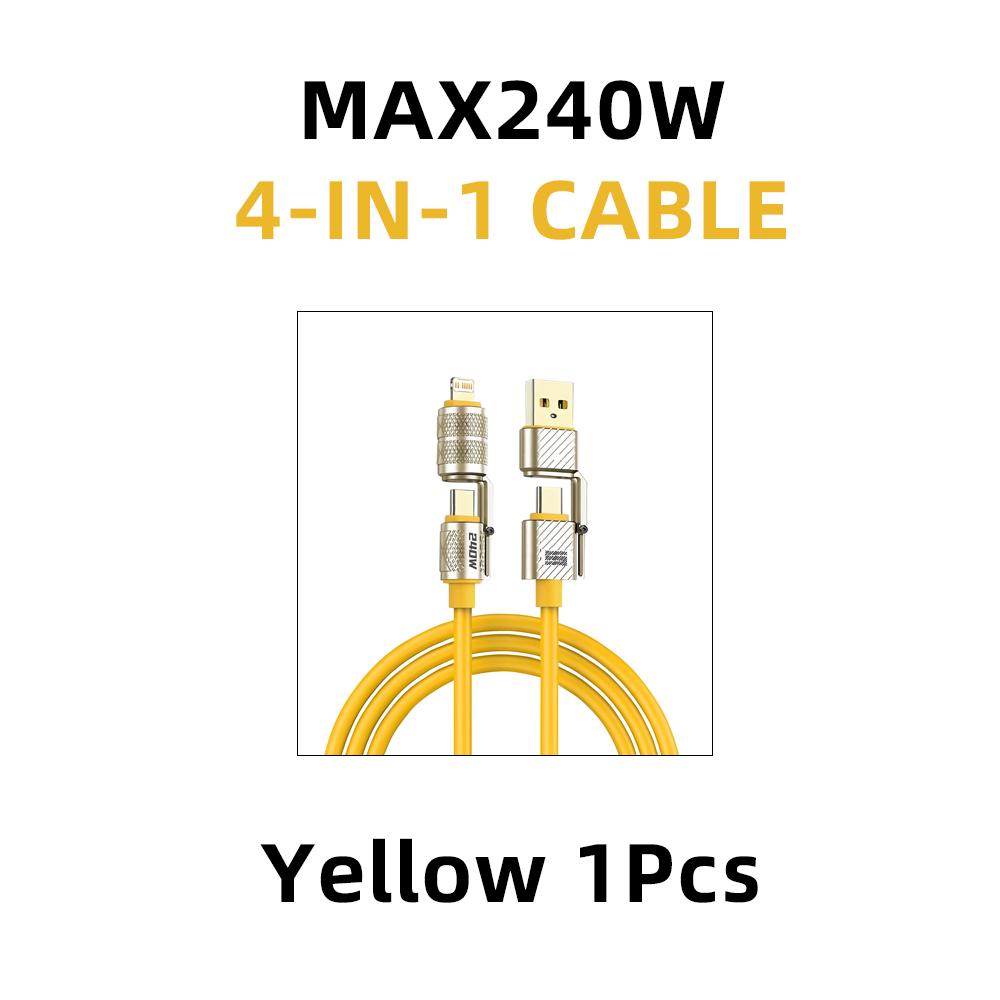 

240W 4-in-1 Fast Charging Data Cable Type-C To Type-C Zinc Alloy Cable For iPhone15/16p Samsung Huawei Oppo 1m жёлтый