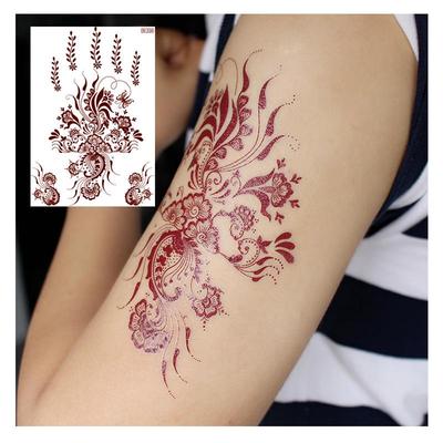 Europäische und amerikanische Spitzen-Tattoo-Aufkleber mit zinnoberroten geometrischen Mustern – wasserfeste Party-Henna-Tattoos.