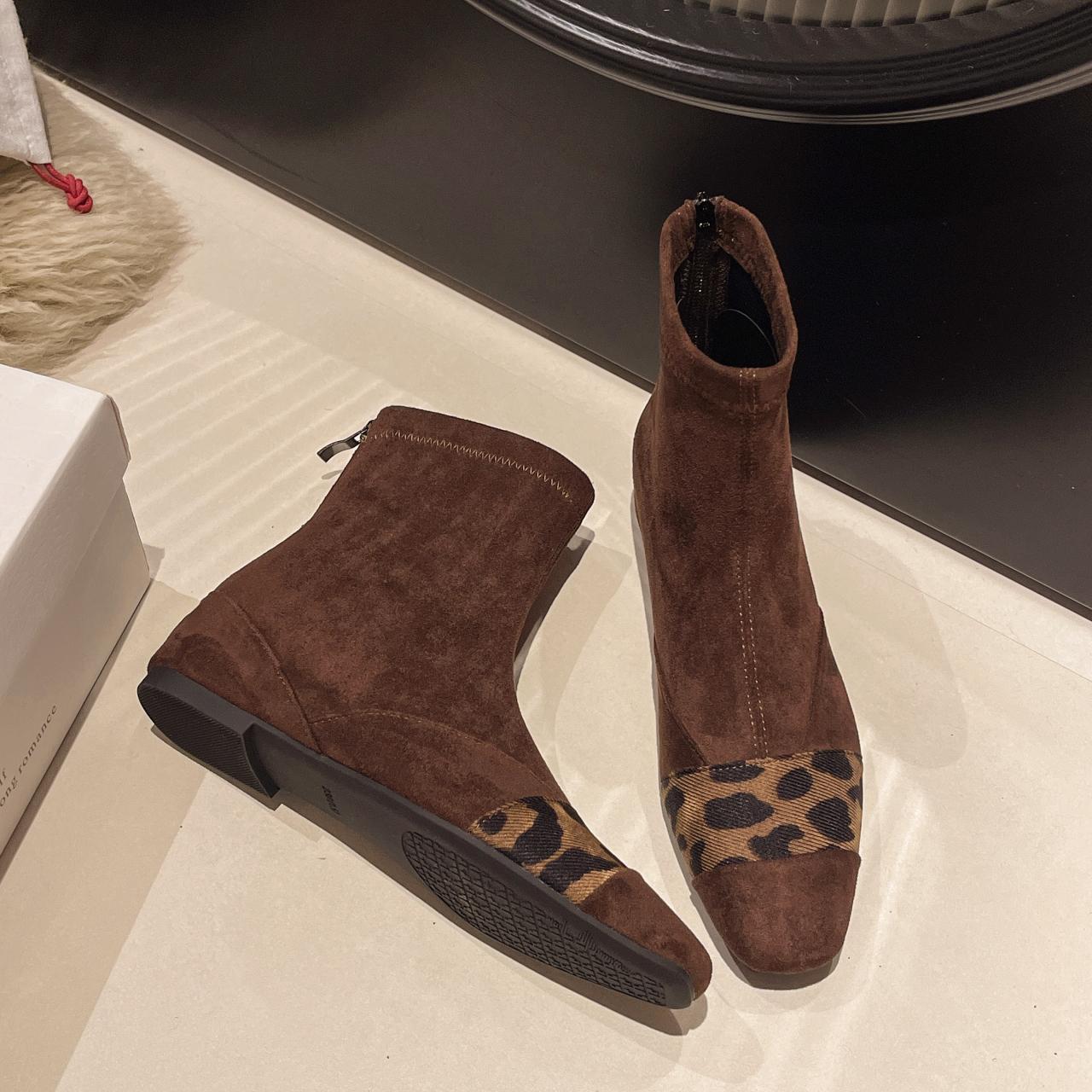 

Модные замшевые ботильоны с квадратным носком, леопардовые хлопковые туфли, зимние ботинки на низком каблуке 2024 года, зимние плюшевые теплые туфли на плоской подошве Chelsea Botas Mujer 40 кофейный