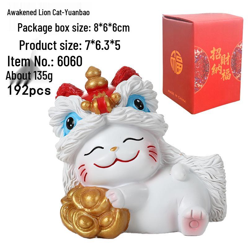 Lion Dance Lucky Cat Ornament - Perfect for Home, Car, or Office Decoration and New Year Gifts