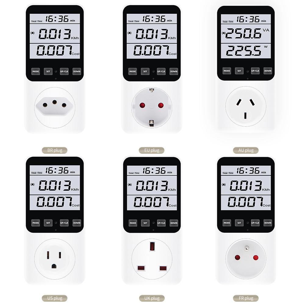 220V/120V AC Digital Power Meter Wattmeter Socket Wattage Kwh Test Energy Meter Electric Consumption Analyzer EU FR US UK AU BR