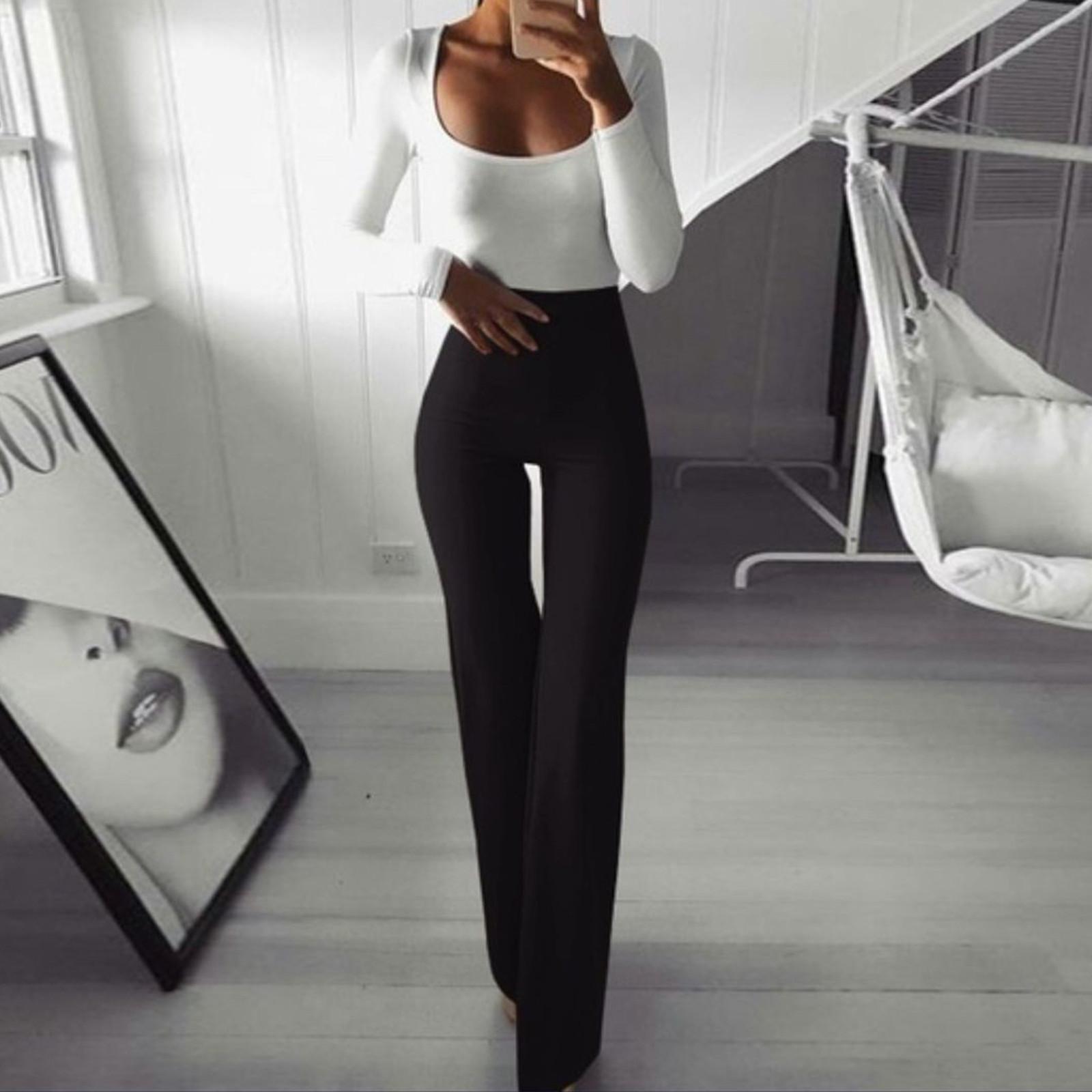 

Женские сексуальные облегающие большие расклешенные брюки для йоги, тонкие эластичные широкие брюки L чёрный