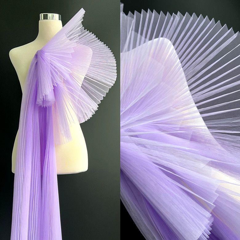 Graduated Designer Handmade Textured Stiff Net Yarn Pleated Fabric