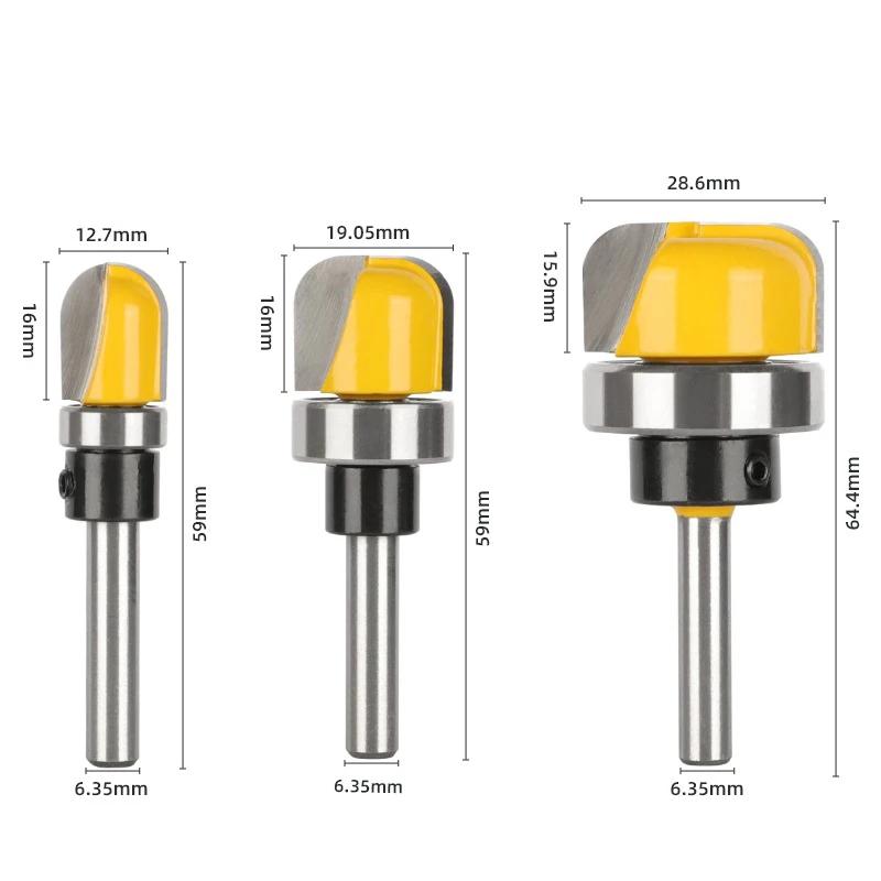 1pcs 6mm 8mm Shank 1-1/8 3/4 1/2 Diameter Bowl Tray Router Bit Round Nose Milling Cutter with Bearing for Woodworking