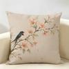 Oriental Watercolor Bird Blossom Cushion Cover Durable Hypoallergenic Organic Linen Short Pillow Cover Washable