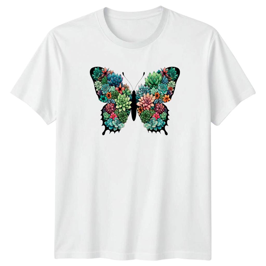 Vibrant Butterfly Succulent Design TShirt Botanical Plant Nature Lovers Gift