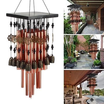 Windspiel mit mehreren Röhren aus Massivholz und Metall – Balkondekoration für den Außenbereich in Bronze und Rotkupfer