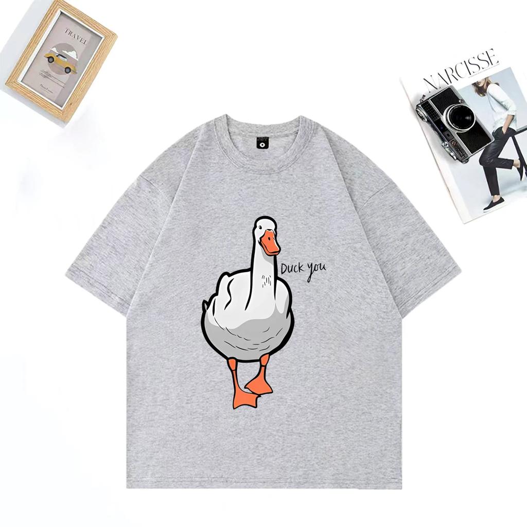 Mens Fun Duck You Pattern Printed 100 Cotton Shortsleeved Tshirt Hiphop Streetwear Breathable Comfortable Streetwear Top