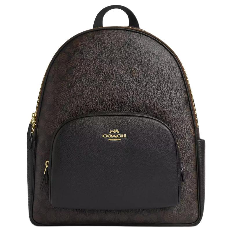 

COACH Court 33 Brand Gold Car and Horse Logo Artificial Leather Backpack Large Women s Brown золотий