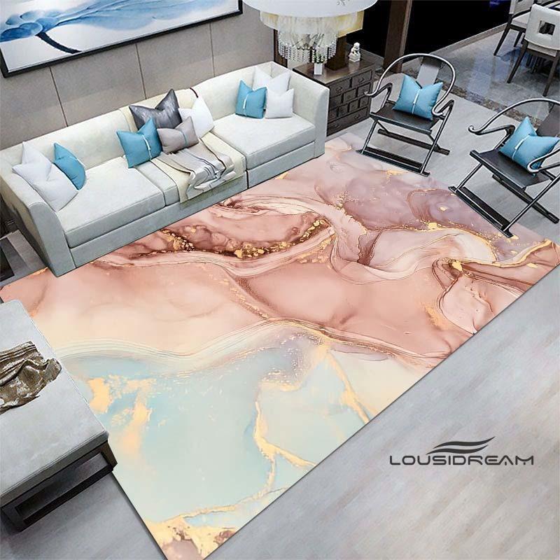 Luxury Fantasy Marble Carpet, Bedroom Carpet, Living Room, Sofa Decoration, Large Green and Gold Game Decoration