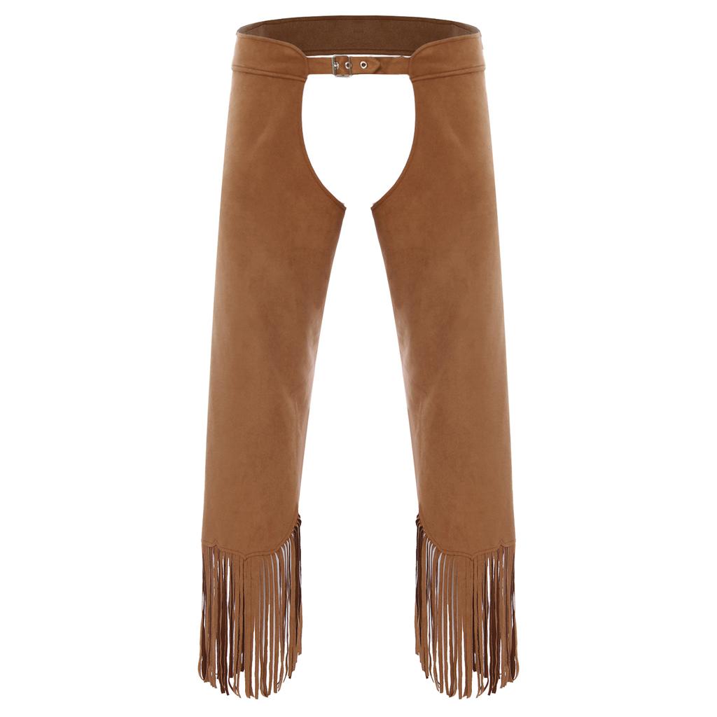 Chaps Cowboy Vintage cu Franjuri pentru Bărbați, Pantaloni de Suedă cu Cataramă Ajustabilă, Design cu Croiala Deschisă pentru Halloween și Petrecere cu Tematică Western