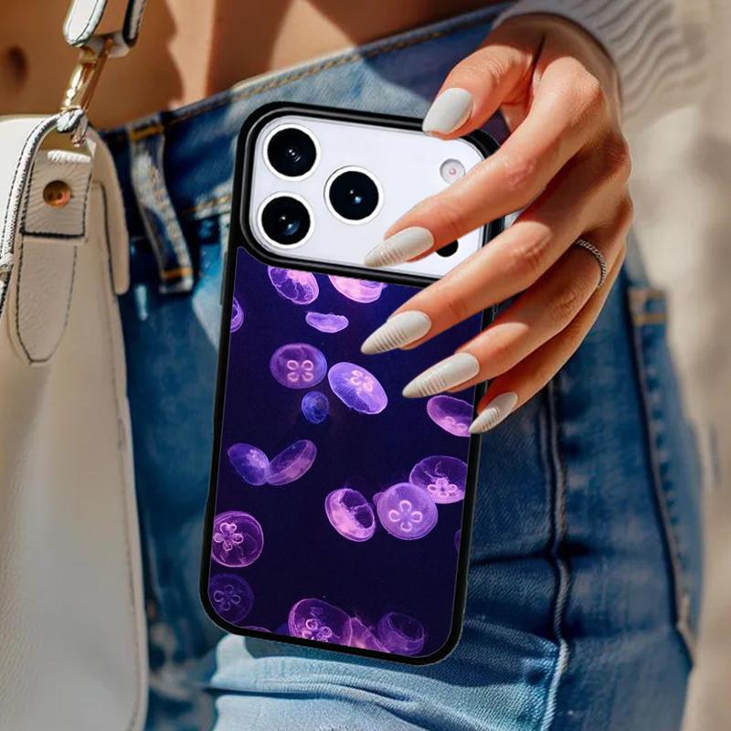 Jellyfish Print Navy Phone Case For iPhone 17 Air 14 15 13 12 Max Cover For Apple 14 15 16 16e 11 Pro Max Plus