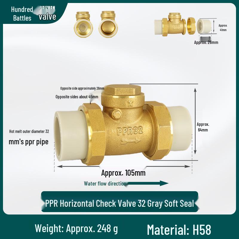 6/4 PPR Hot Melt Full Copper Check Valve, Horizontal/Vertical, 1-Inch Double Union, One-Way Tap Water Pipe Valve.