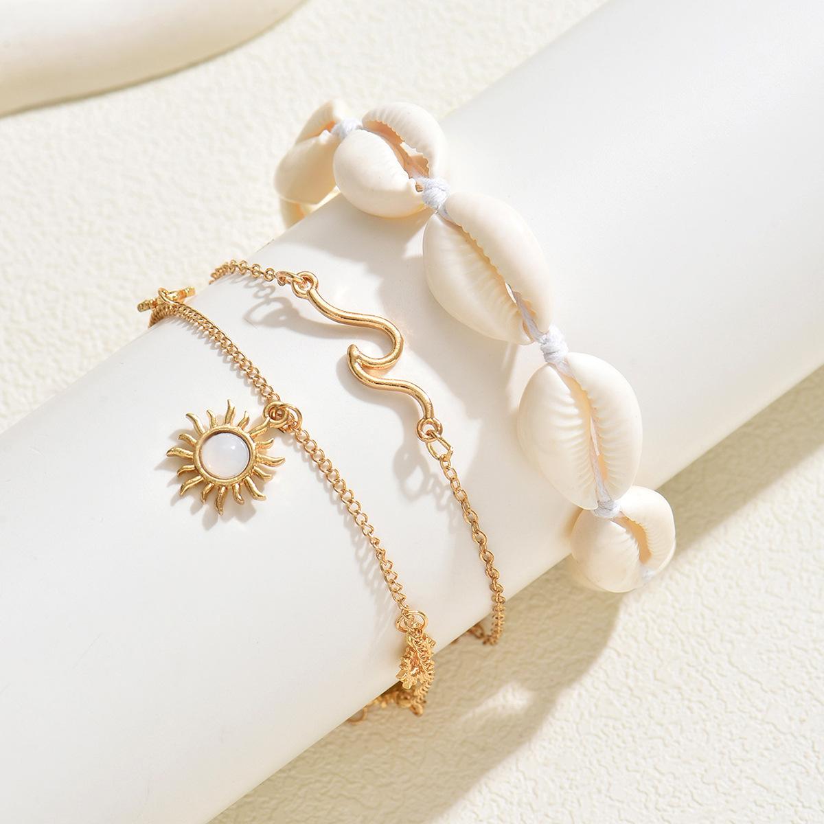 

European and American new simple natural shell summer anklet set casual beach vacation wind adjustable anklet jewelry