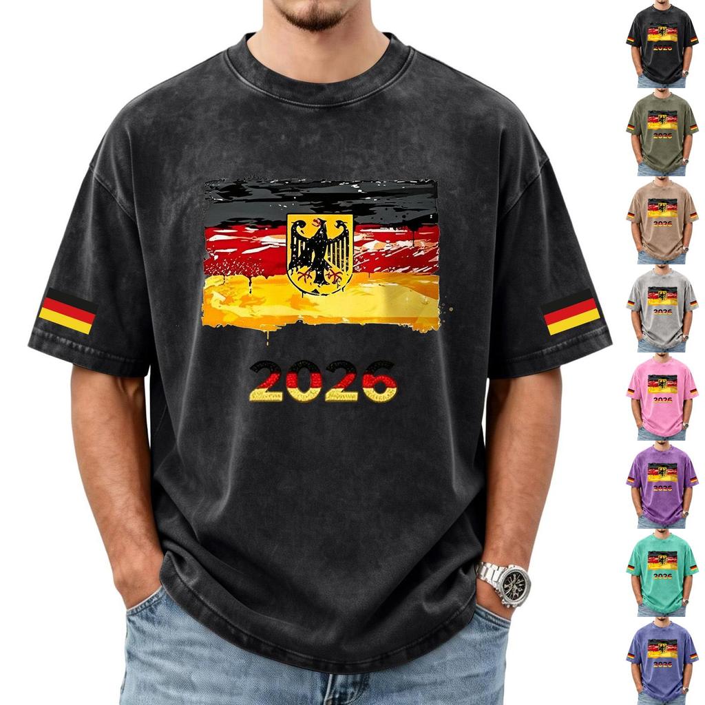 Men's Casual Short Sleeve T Shirt Crew Neck Germany Flag Graphic Print 2026 Supporter Fan Apparel Washed Fabric