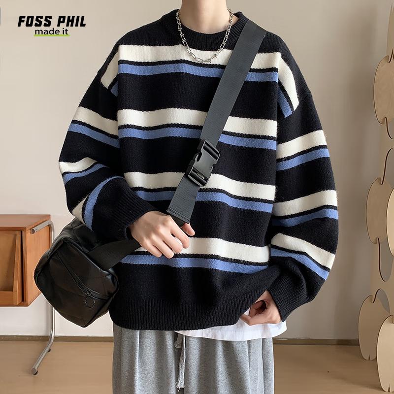 

Foss Phil Men s Loose Striped Crew Neck Knit Sweater XL