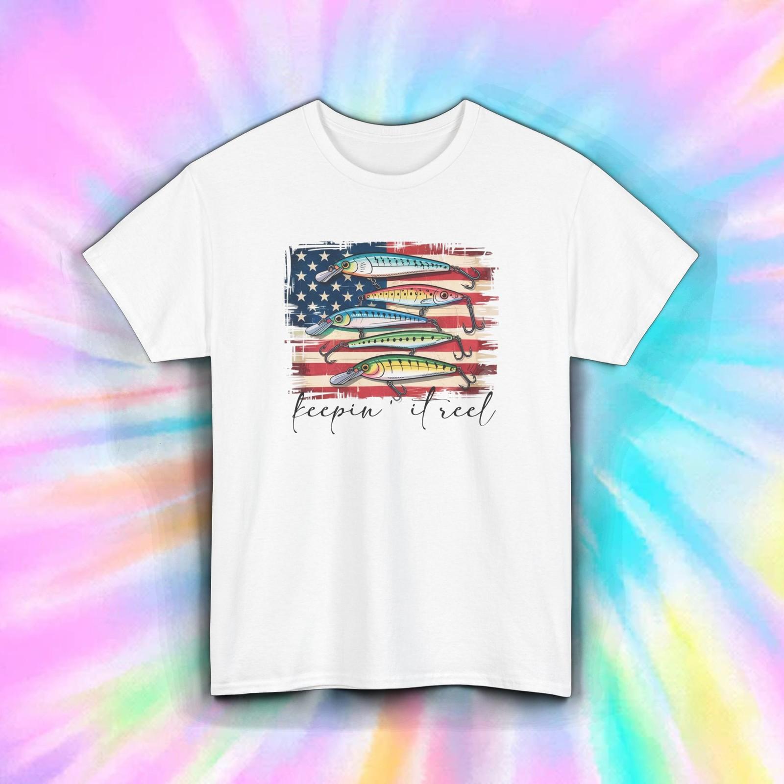 Fishing Shirt Keepin It Reel USA Flag Lures Funny Patriotic Lake Tee S-5XL XXXXL