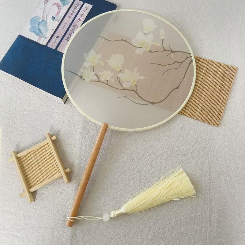 New Style Ancient-Style Semi-Transparent Round Fan for Dance, Hanfu Traditional Round Fan, Retro Classical Dance Chinese-Style Fan