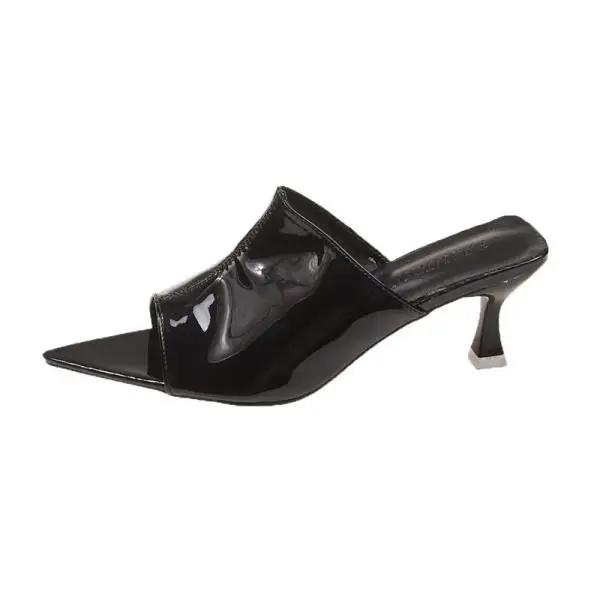 Female Shoes Gold Sandals Slippers Heels Pointed Toe Slides Low 2025 High Thin Rome PU Rubber Fabric Hoof Shoes Woman 2025 40 3298₽