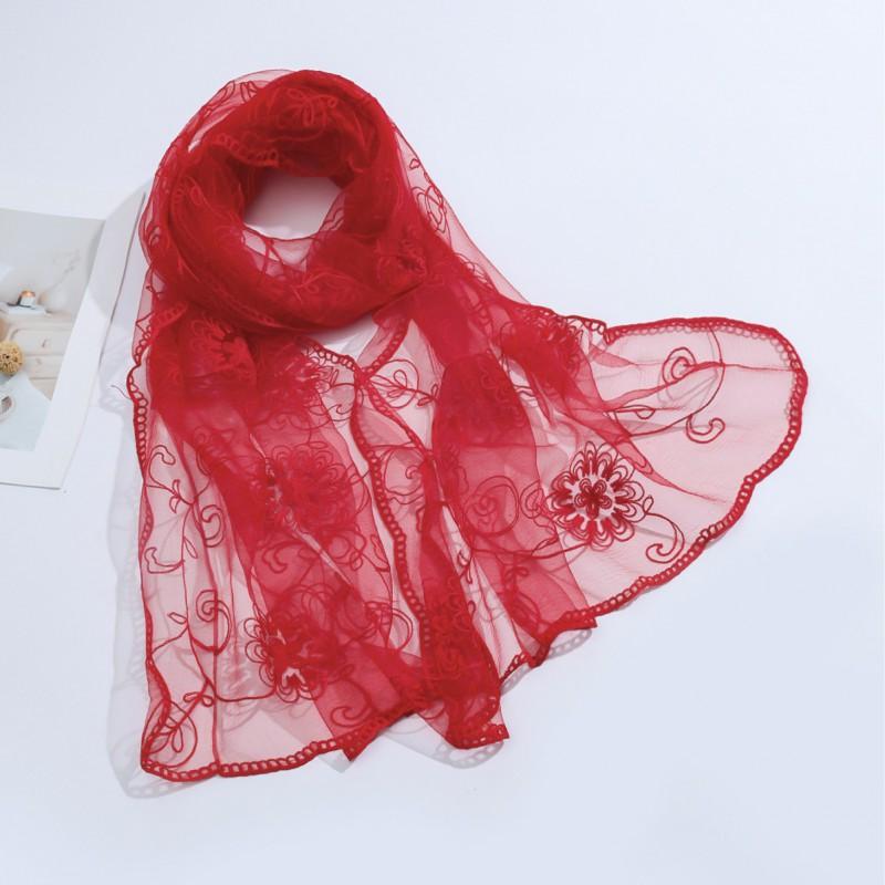 Lightweight Floral Embroidered Scarf Women - Soft Knitted Wrap Shawl UV Protection Stylish Accessory 2025