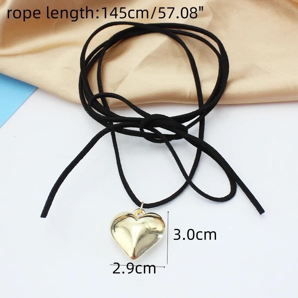 Diy Jewelry Goth Black Velvet 25mm Heart Pendant Choker Necklace for Women Weave Knotted Bowknot Adjustable Chain Jewelry