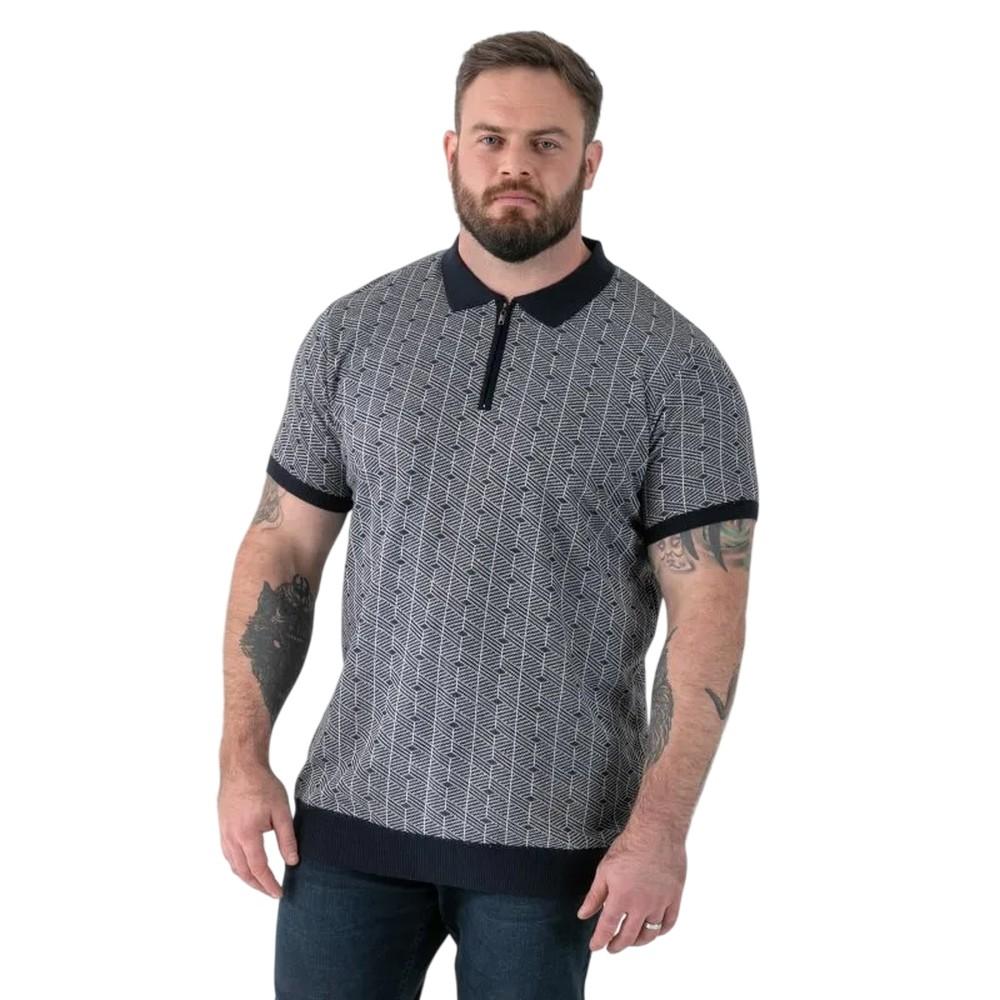 Duke Mens Perry D555 Knitted Jacquard Quarter Zip Kingsize Polo Shirt