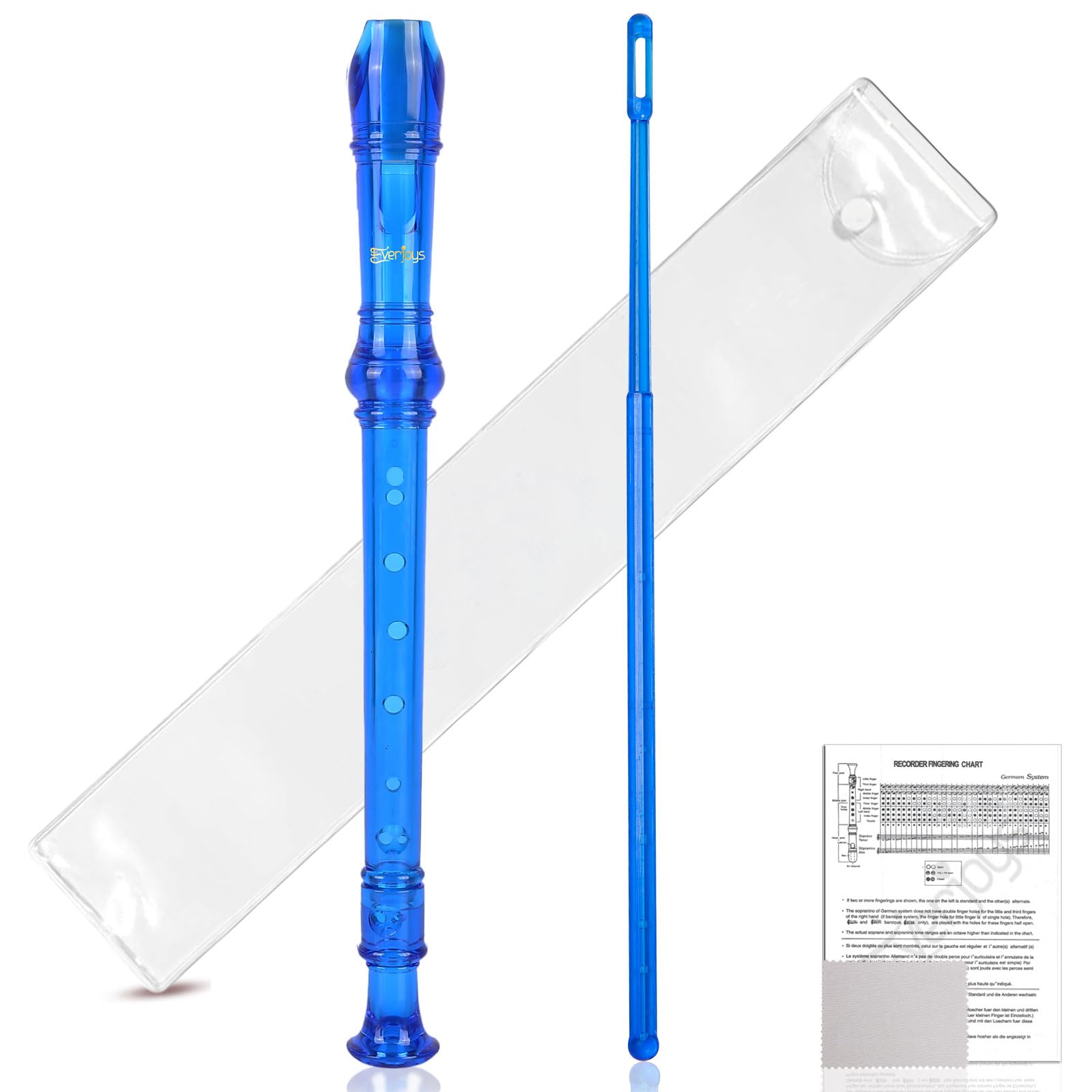 

Soprano Recorder for Beginners School Students German Style C Key 8 Hole Flute Detachable 3pcs Crystal Music Recorder Fingering Transparent Sapphire