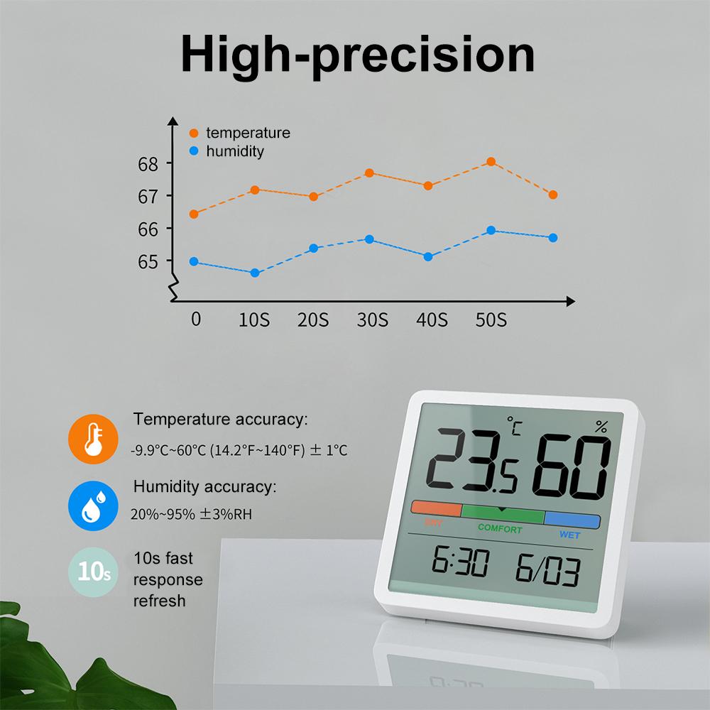 Digitales LCD Thermo-Hygrometer Zeitanzeige Datumsanzeige Thermometer Hygrometer Haushalt Wetterstation Temperatur Feuchtigkeitsmesser